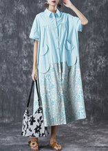 Load image into Gallery viewer, Art White Green Oversized Patchwork Pockets Cotton Shirt Dresses Summer