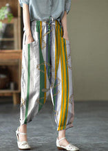 Load image into Gallery viewer, Art White stripes Tie Waist Pockets Summer Harem Pants Linen