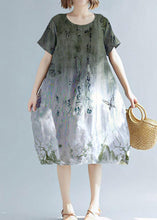 Load image into Gallery viewer, Simple green text cotton linen Tunics wild daily summer Dress