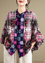 Load image into Gallery viewer, Loose Red flower Button Linen Blouses Batwing Sleeve