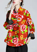 Load image into Gallery viewer, Chinese Style Golden Brown Stand Collar Button Print Silk Coats Long Sleeve