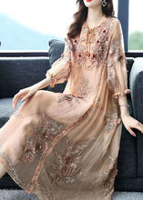 Load image into Gallery viewer, Elegant Beige Lace Up Jacquard Silk Holiday Dress Long Sleeve