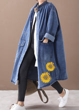 Load image into Gallery viewer, French denim blue Plus Size box coat Shape stand collar drawstring coat