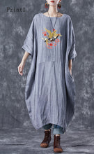 Load image into Gallery viewer, French Grey Oversized Patchwork Linen Dresses Batwing Sleeve