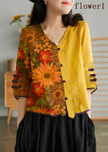 Load image into Gallery viewer, Women Yellow Casual Ramie Cardigan Embroidered Shirt