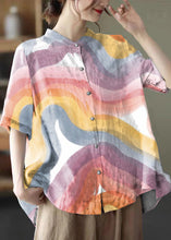 Load image into Gallery viewer, Elegant Colorful geometry Stand Collar Print Tops Half Sleeve