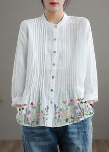 Organic White Linen Shirt Tunics Women Ramie Blouse