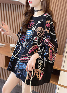 2024 Fashion Black O-Neck Print Top Summer