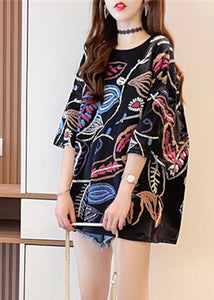 2024 Fashion Black O-Neck Print Top Summer