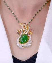 Load image into Gallery viewer, 2024 Green Sterling Silver Overgild Jade Cat&#39;s Eye Stone Swan Zircon Bamboo Joints Pendant Necklace