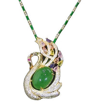 Load image into Gallery viewer, 2024 Green Sterling Silver Overgild Jade Cat&#39;s Eye Stone Swan Zircon Bamboo Joints Pendant Necklace