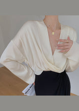 Load image into Gallery viewer, 2024 New Chic Beige V Neck Chiffon Shirts Batwing Sleeve