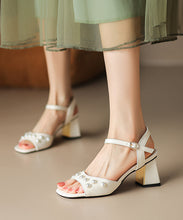 Load image into Gallery viewer, 2024 New Chunky Heel Pearl One Line French Open Toe Sandals