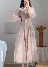 Load image into Gallery viewer, 2024 New Pink Mesh Tulle Nail Bead Bubble Sleeve Dress