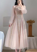 Load image into Gallery viewer, 2024 New Pink Mesh Tulle Nail Bead Bubble Sleeve Dress