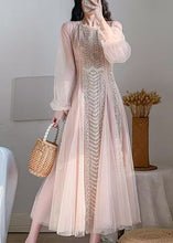 Load image into Gallery viewer, 2024 New Pink Mesh Tulle Nail Bead Bubble Sleeve Dress