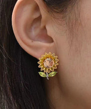 Load image into Gallery viewer, 2024 New Yellow Sterling Silver Overgild Zircon Enamel Sunflower Stud Earrings