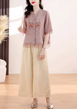 Load image into Gallery viewer, 2024 Summer New Linen Embroidered Top and Pants Two Piece Set