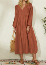 Load image into Gallery viewer, 2024 Women&#39;s Orange Cotton Linen Loose Balloon Sleeve Dress