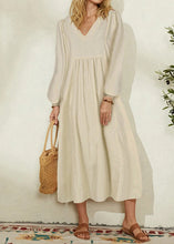 Load image into Gallery viewer, 2024 Women&#39;s Orange Cotton Linen Loose Balloon Sleeve Dress