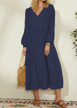 Load image into Gallery viewer, 2024 Women&#39;s Orange Cotton Linen Loose Balloon Sleeve Dress