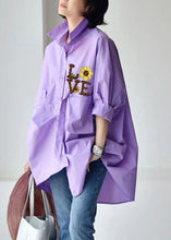 Load image into Gallery viewer, Pink Crane Peter Pan Collar Low High Design Cotton Shirt Long Sleeve