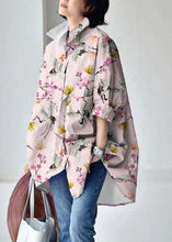 Load image into Gallery viewer, Pink Crane Peter Pan Collar Low High Design Cotton Shirt Long Sleeve