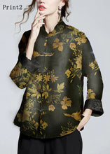 Load image into Gallery viewer, Chinese Style Print2 Stand Collar Button Print Silk Coats Long Sleeve