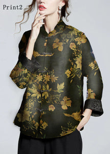 Chinese Style Print2 Stand Collar Button Print Silk Coats Long Sleeve