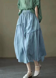 Plus Size green stripes elastic waist Asymmetrical A line Skirts Spring