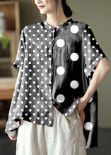 Load image into Gallery viewer, Boho Black geometry Summer Side Open Stand Collar Ramie Loose Short Sleeve