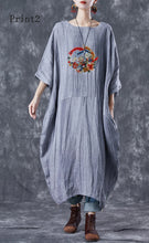 Load image into Gallery viewer, French Grey Oversized Patchwork Linen Dresses Batwing Sleeve