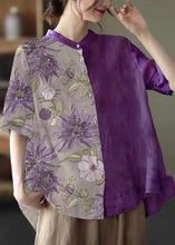 Load image into Gallery viewer, Elegant Colorful geometry Stand Collar Print Tops Half Sleeve