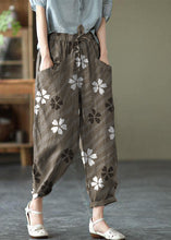 Load image into Gallery viewer, Art Grey flower Tie Waist Pockets Summer Harem Pants Linen