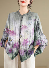 Load image into Gallery viewer, Loose Rainbow Striped Button Linen Blouses Batwing Sleeve