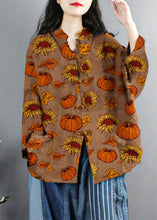 Load image into Gallery viewer, Chinese Style Red Print Pockets Button Patchwork Cotton Coats Long Sleeve