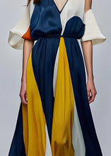 Load image into Gallery viewer, Style Colorblock V Neck Cold Shoulder Silk Maxi Dresses Summer