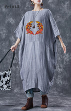 Load image into Gallery viewer, French Grey Oversized Patchwork Linen Dresses Batwing Sleeve