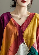 Load image into Gallery viewer, Colorblock Patchwork Linen Loose Blouses Asymmetrical Summer