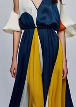 Load image into Gallery viewer, Style Colorblock V Neck Cold Shoulder Silk Maxi Dresses Summer