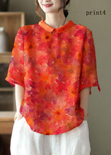 Load image into Gallery viewer, DIY Orange Print Ramie Half Sleeve Shirt Summer