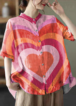 Load image into Gallery viewer, Elegant Colorful hearts Stand Collar Print Tops Half Sleeve