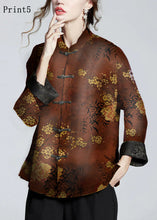 Load image into Gallery viewer, Chinese Style Print2 Stand Collar Button Print Silk Coats Long Sleeve