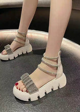 Load image into Gallery viewer, Fashion Splicing Zircon Platform Sandals Green Faux Leather