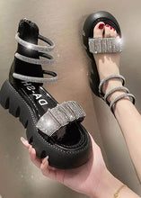 Load image into Gallery viewer, Fashion Splicing Zircon Platform Sandals Green Faux Leather