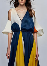 Load image into Gallery viewer, Style Colorblock V Neck Cold Shoulder Silk Maxi Dresses Summer