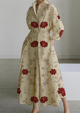 Load image into Gallery viewer, 2024 Apricot lace Peter Pan Collar Pockets Cotton Dress Long Sleeve