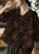 Load image into Gallery viewer, Plus Size Pink V Neck Ruffled Print Linen Blouse Top Half Sleeve