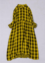 Load image into Gallery viewer, Bohemian Black White Plaid PeterPan Collar Pockets Button Fall Patchwork Dresses