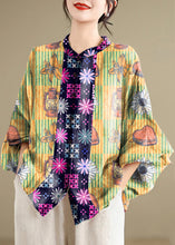 Load image into Gallery viewer, Loose Rainbow Striped Button Linen Blouses Batwing Sleeve